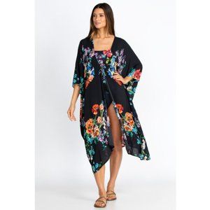 Jonny Was FLOWER ARCH MIDI KIMONO Floral Black Swim Dress New
